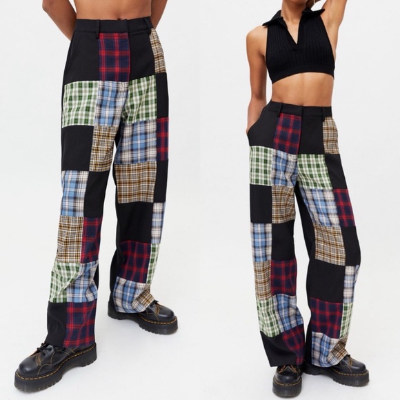 The Ragged Priest X Free People Error Plaid Patchwork Straight Leg Pants Trouser - Picture 7 of 16